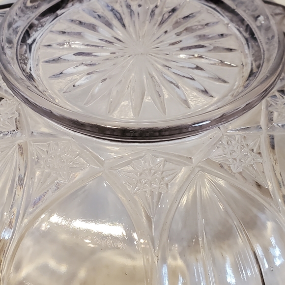 Clear Pink Lavender Tinted Serving Bowl Vintage Glass Star Pattern Frilly Edge - Picture 9 of 16